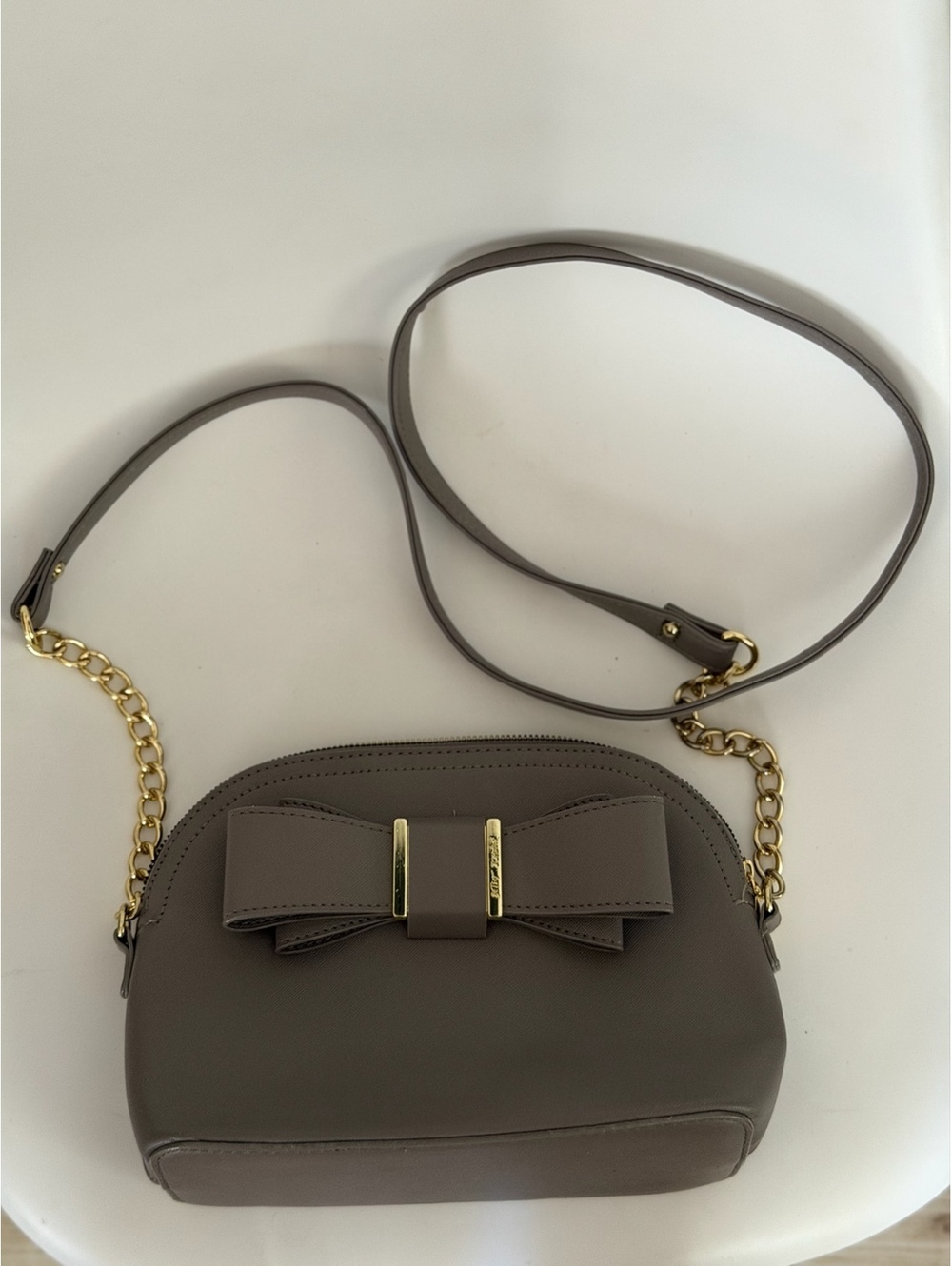 Taupe bow crossbody bag